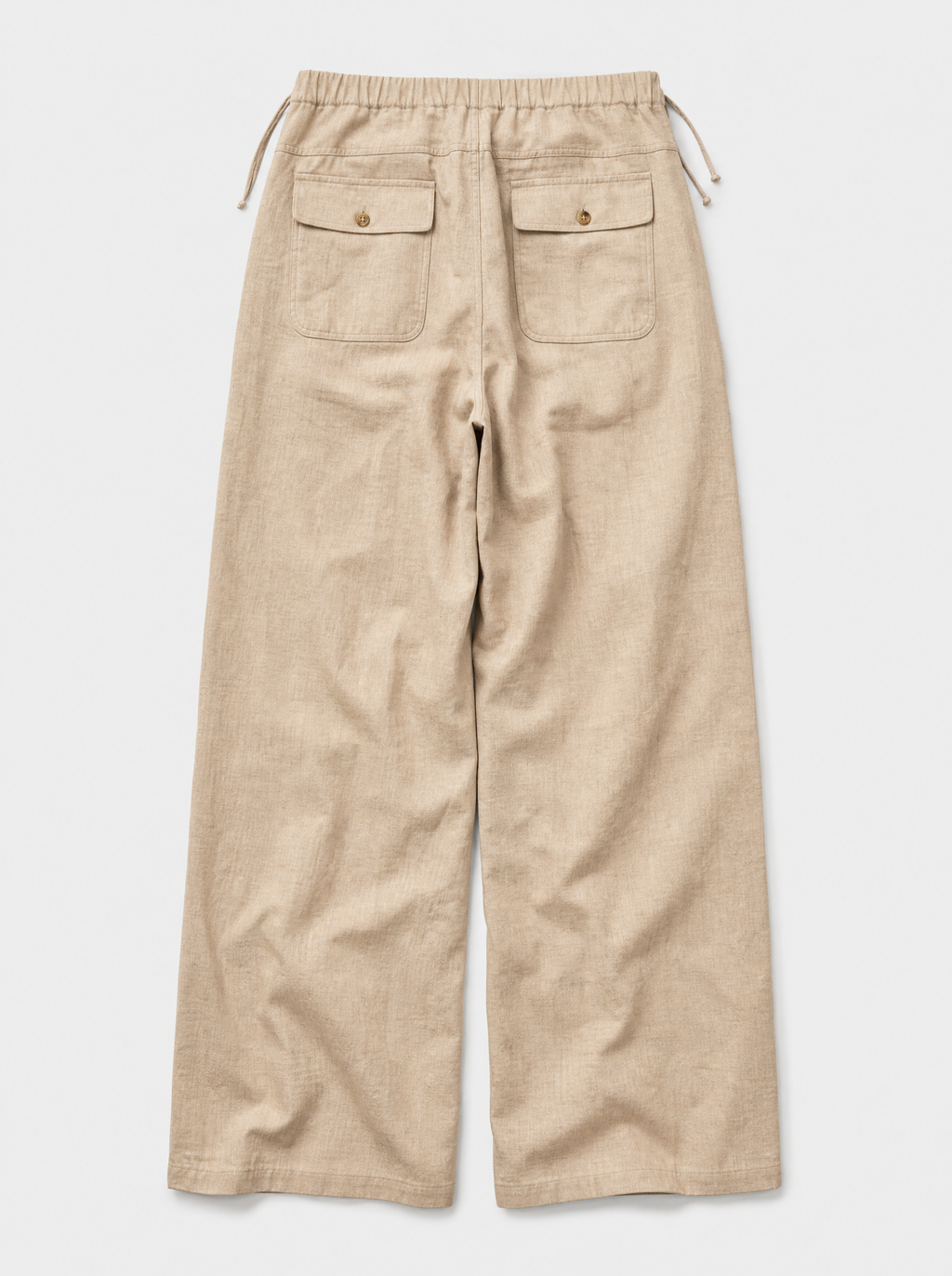 The Bastia Trouser — sand linen-cotton wide-leg drawstring trouser, back view