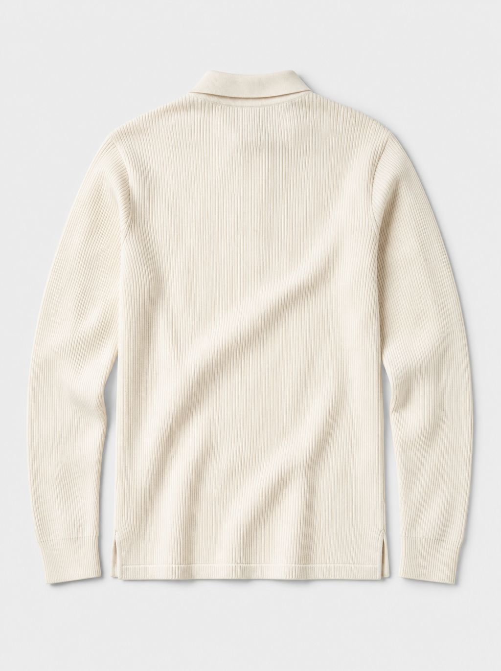 The Trani Polo — ivory ribbed knit cotton long-sleeve polo, back view