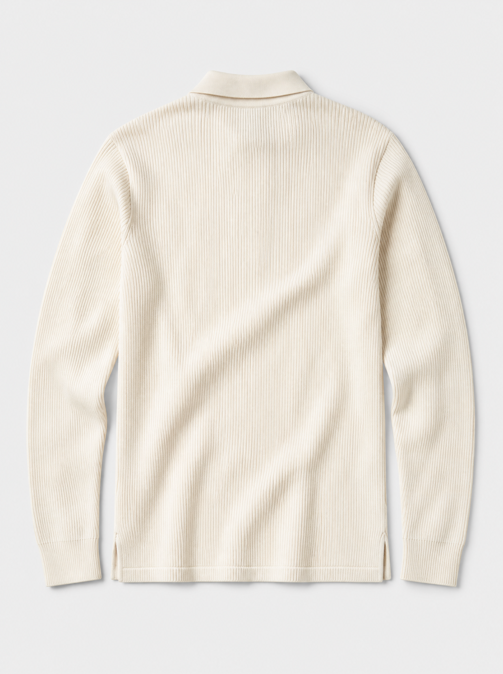 The Trani Polo — ivory ribbed knit cotton long-sleeve polo, back view