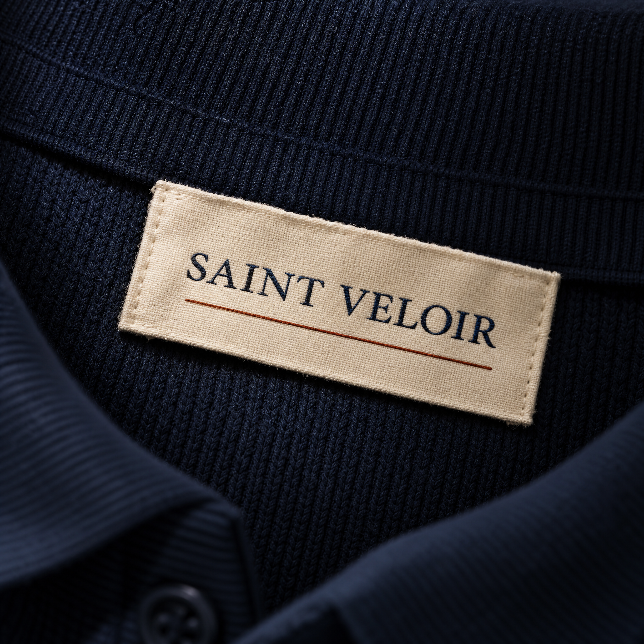 Saint Veloir woven label inside the back neckline of The Trani Polo