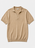 The Portofino Polo — sand fine-gauge knit cotton short-sleeve henley polo, front view