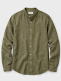 The Lipari Shirt — olive linen-cotton mandarin collar shirt, front view