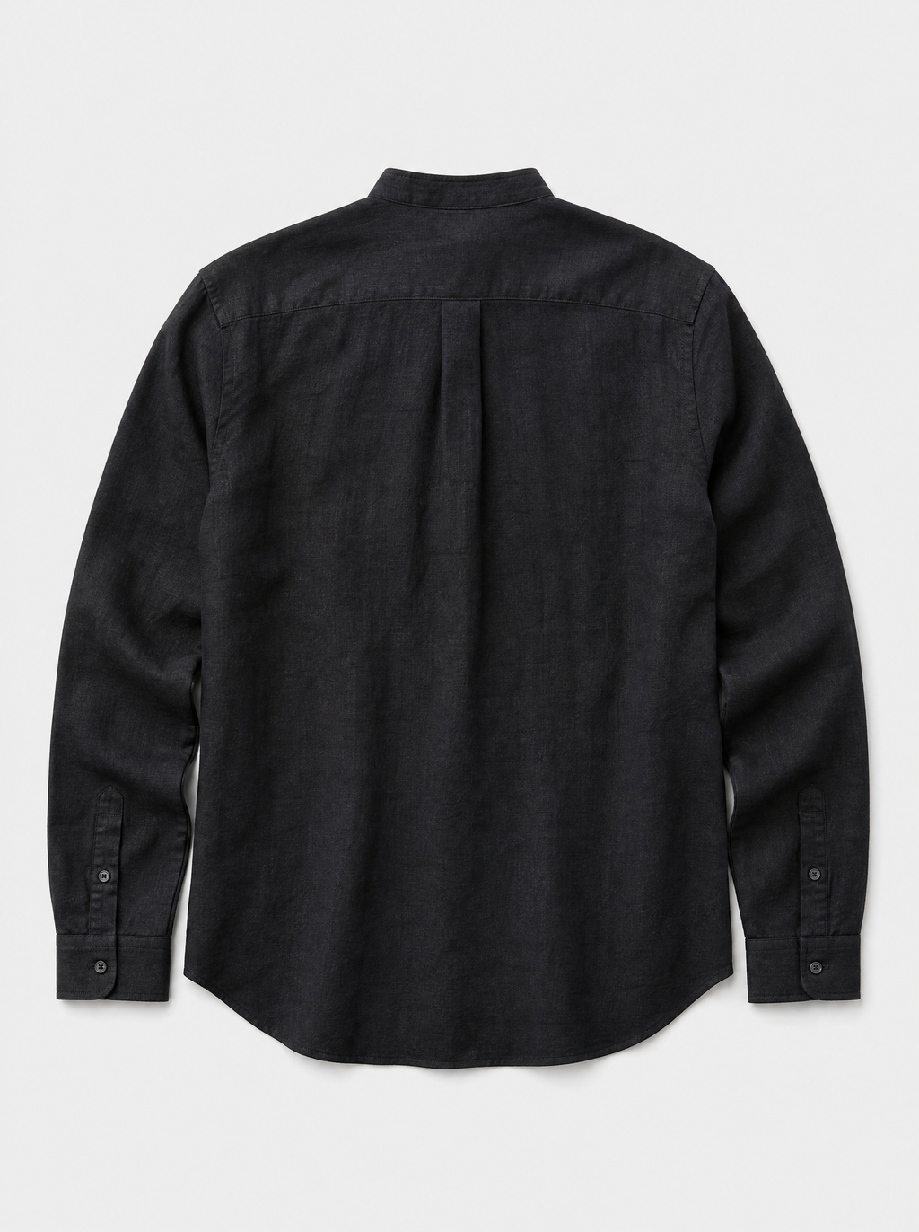 The Lipari Shirt — black linen-cotton mandarin collar shirt, back view