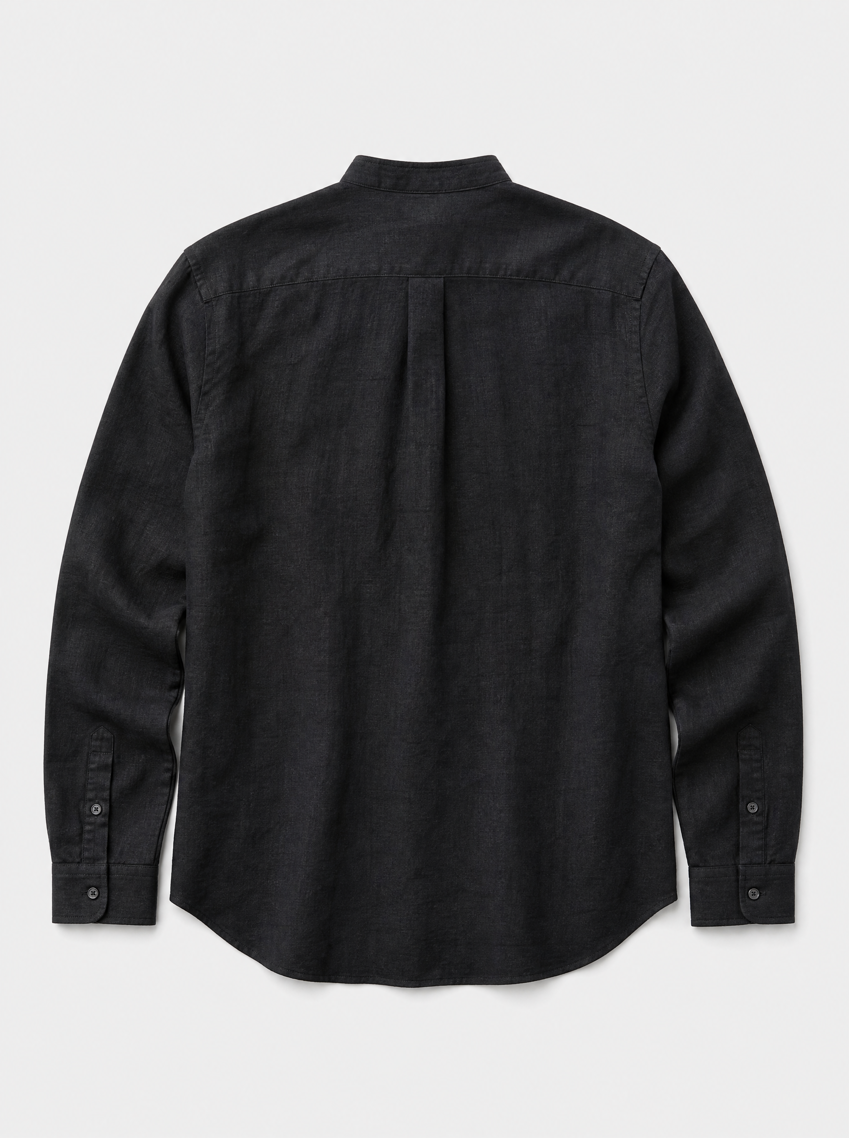 The Lipari Shirt — black linen-cotton mandarin collar shirt, back view