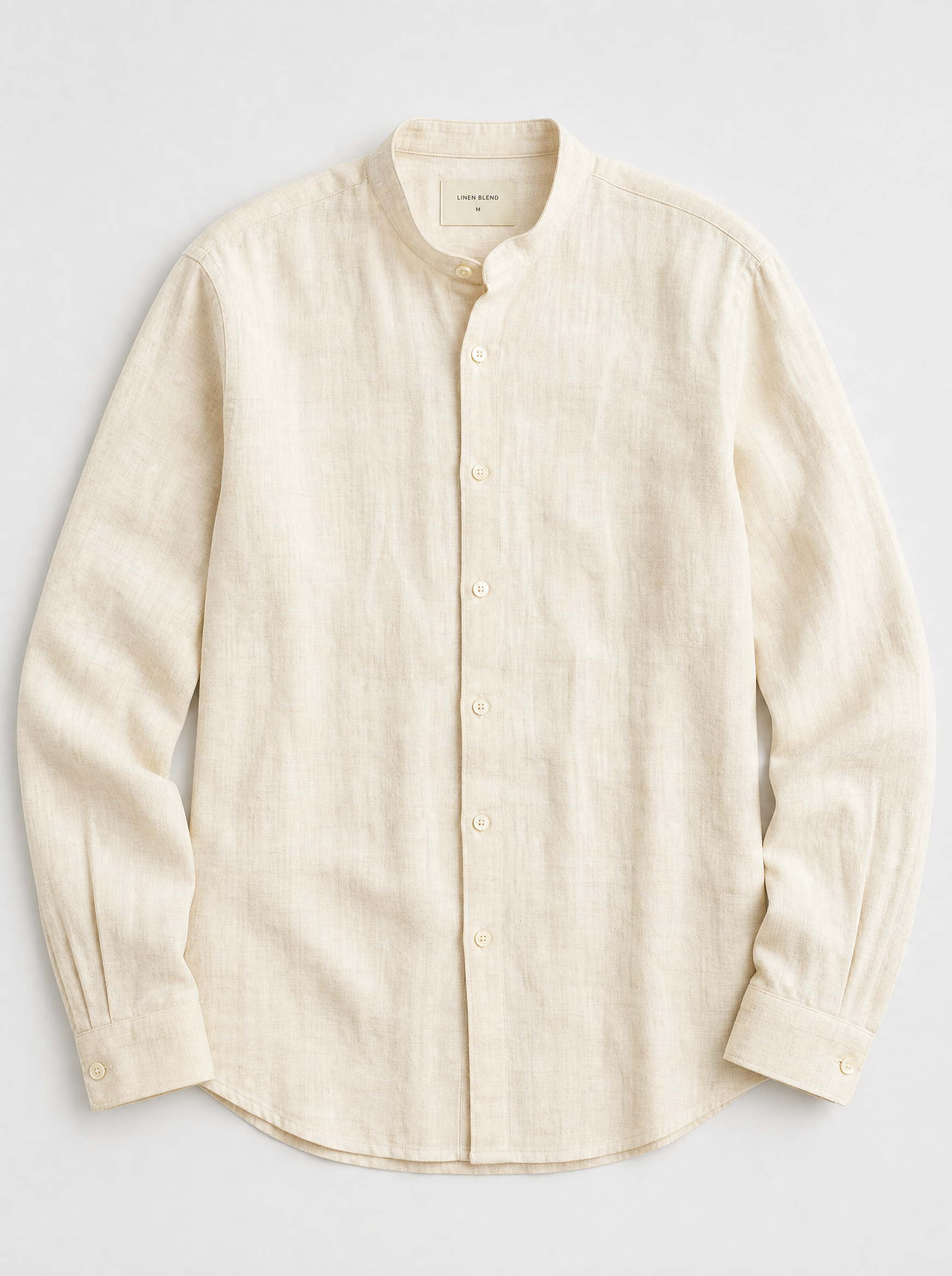 The Lipari Shirt — ivory linen-cotton mandarin collar shirt, front view