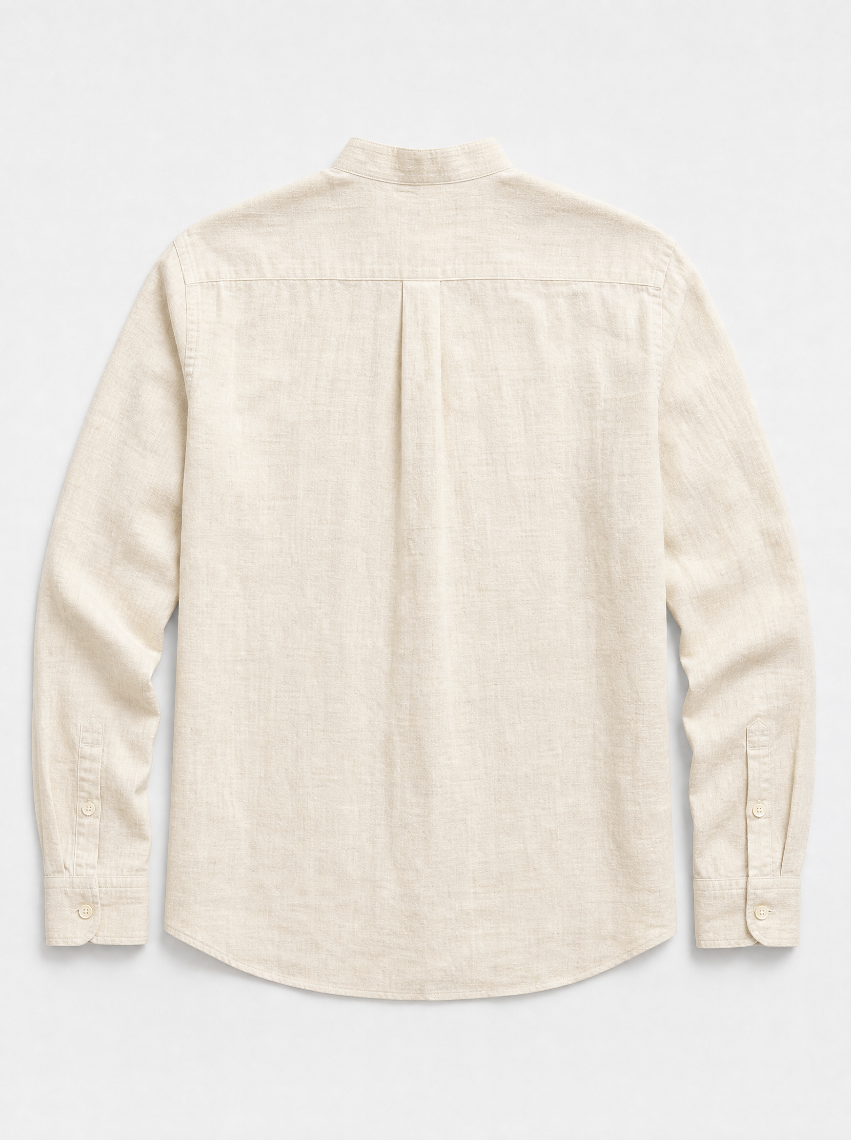 The Lipari Shirt — ivory linen-cotton mandarin collar shirt, back view