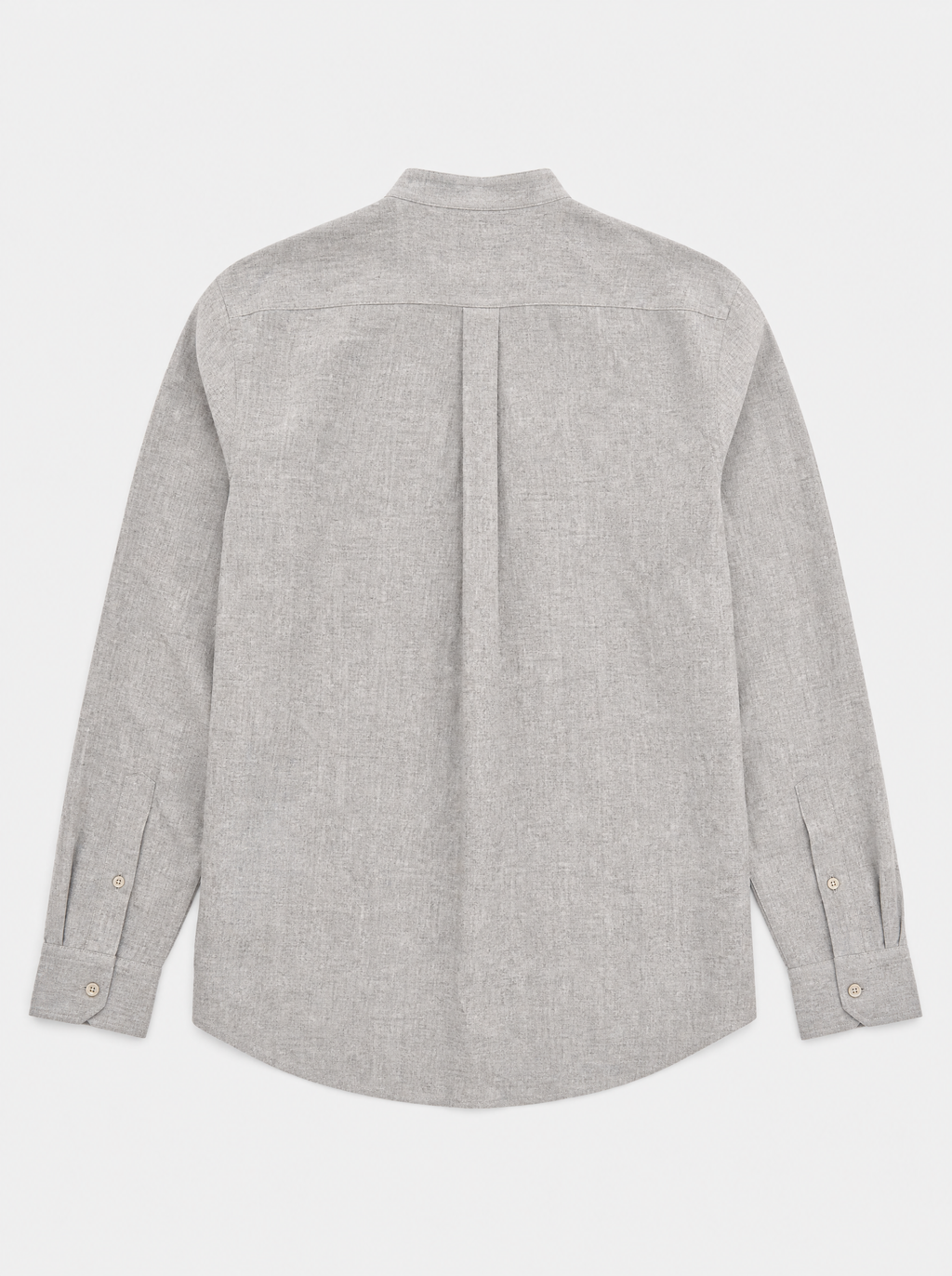 The Lipari Shirt — heather grey linen-cotton mandarin collar shirt, back view