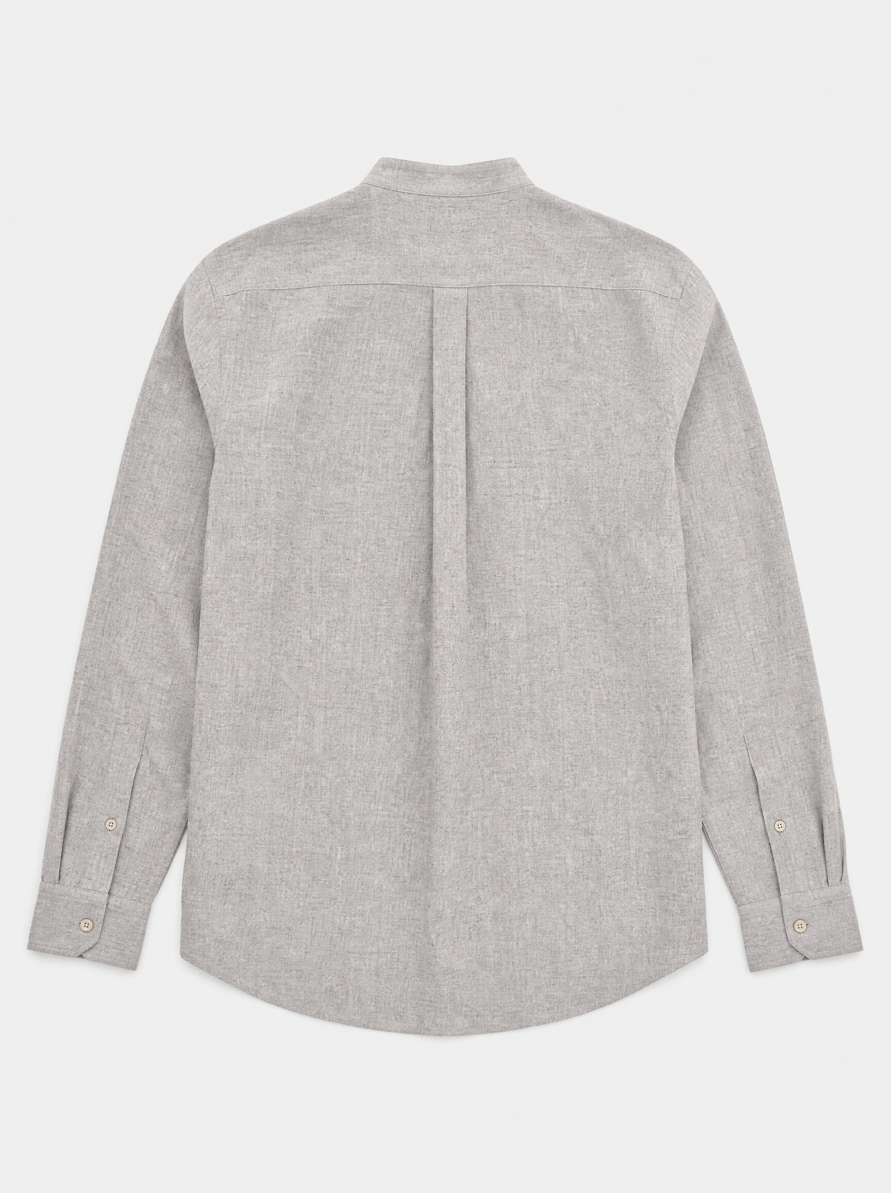The Lipari Shirt — heather grey linen-cotton mandarin collar shirt, back view