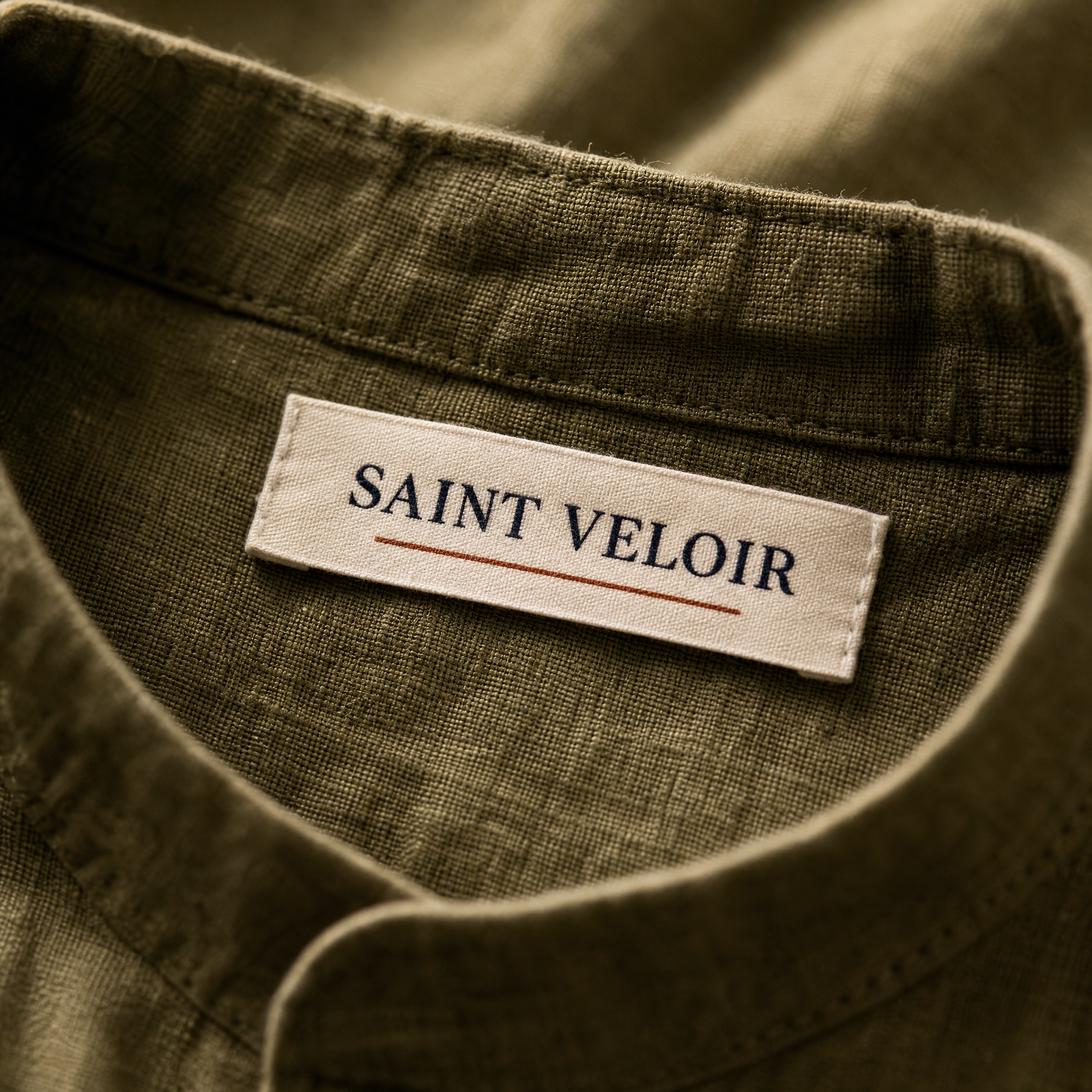 Saint Veloir woven label inside the collar of The Lipari Shirt